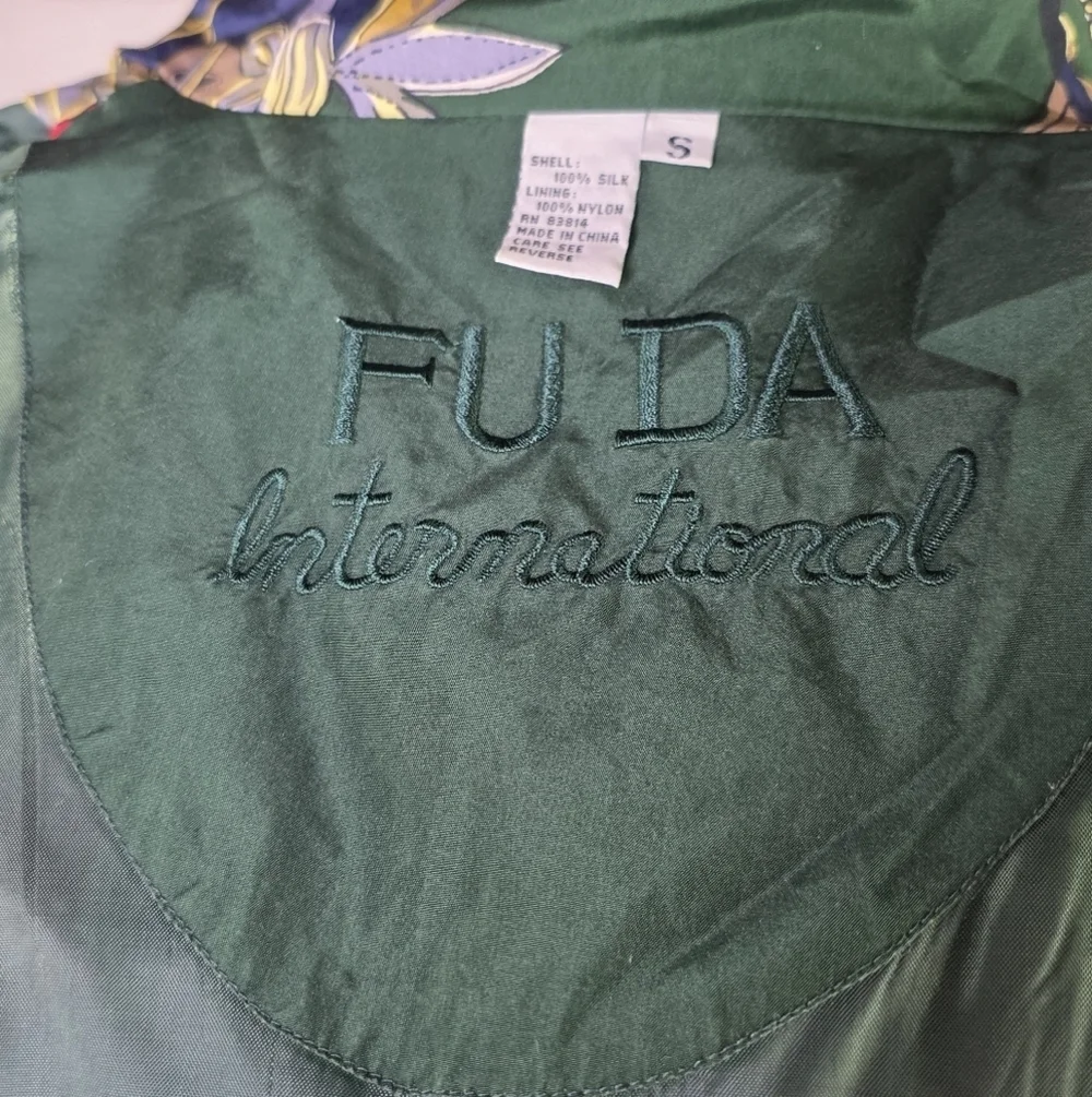 Fu Da Intl Vintage Silk Chain Print Bomber Jacket 90s Equestrian Scarf - Picture 9 of 10